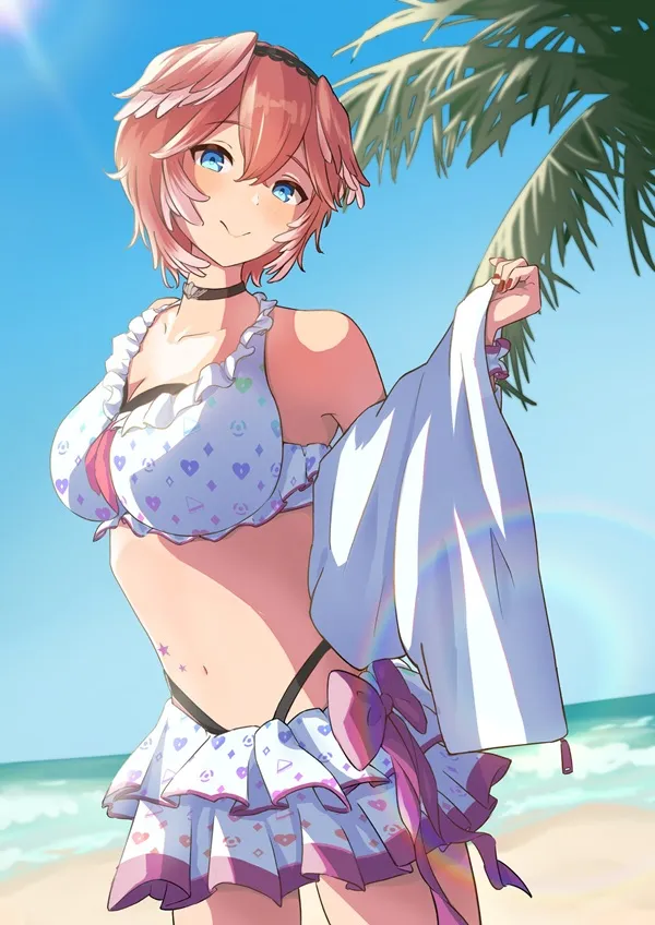 Ảnh takane lui bikini có một người phụ nữ mặc áo và váy trên bãi biển