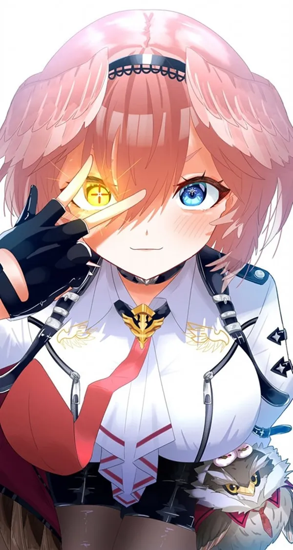 Ảnh takane lui bikini cô gái anime với mái tóc hồng và đôi mắt xanh trong áo sơ mi trắng găng tay đen