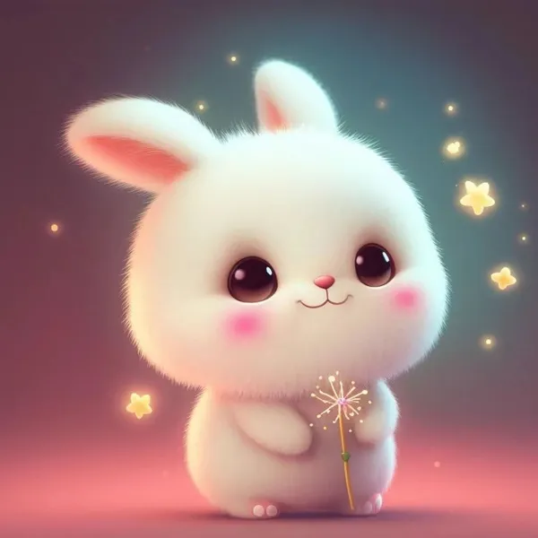 Thỏ trắng cầm một cây bồ công trong bàn chân của nó với các ngôi sao nền