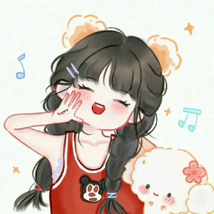 Có một bản vẽ của cô gái mặc váy đỏ đang cầm con chó