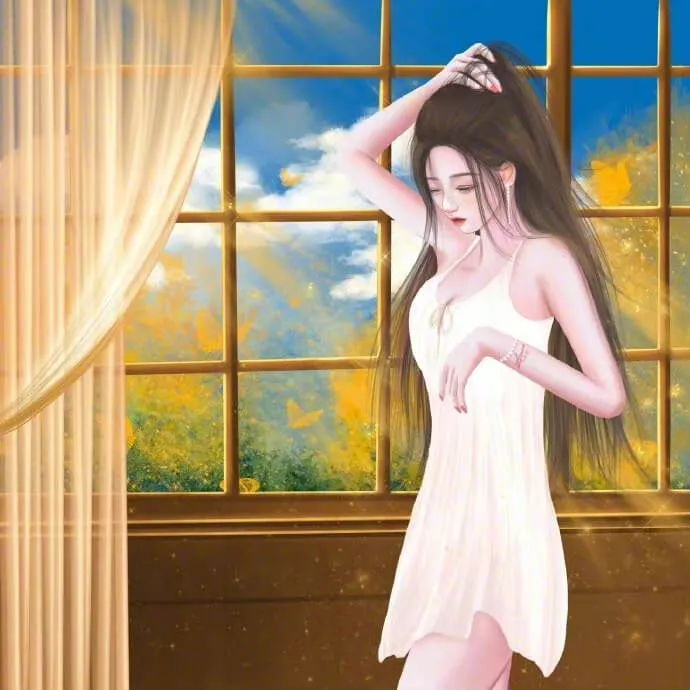 Tranh ảnh đại diện đẹp cho nữ và nội dung một người phụ nữ mặc váy trắng đứng trước cửa sổ