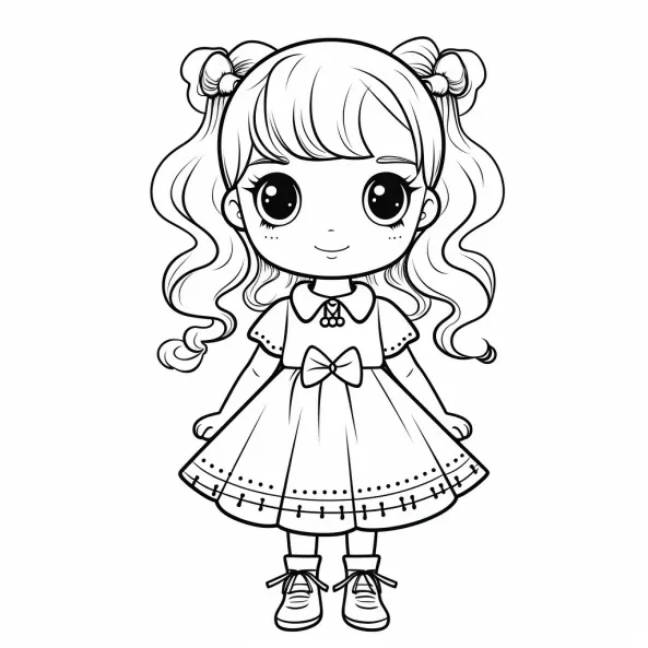Tranh tô màu anime một cô gái nhỏ dễ thương trong trang váy
