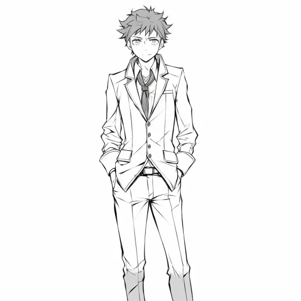 Tranh tô màu anime boy ngầu đây là bản vẽ của một người đàn ông trong bộ đồ và cà vạt
