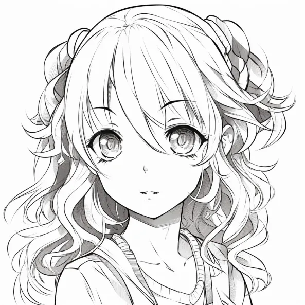 Tranh tô màu anime một bản vẽ đen trắng của cô gái có mái tóc dài