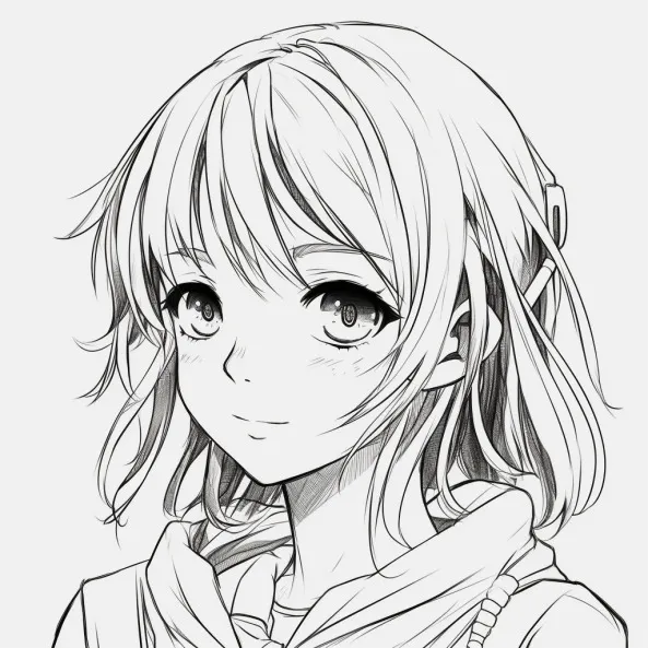 Tranh tô màu anime vẽ của một cô gái có mái tóc dài và chiếc khăn