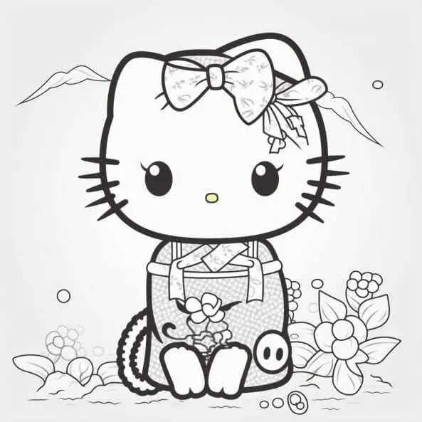 Tranh tô màu mèo hello kitty trang