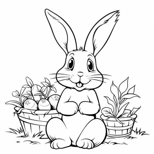 Tranh tô màu con thỏ bunny phục sinh với giỏ trứng