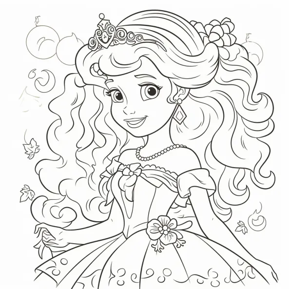 Tranh tô màu công chúa barbie một trang của với mái tóc dài và