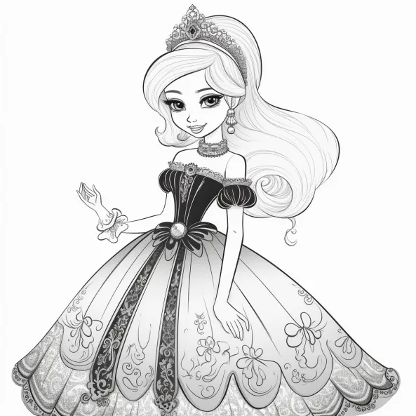 Tranh tô màu công chúa barbie một bản vẽ đen trắng của cô gái mặc áo choàng bóng
