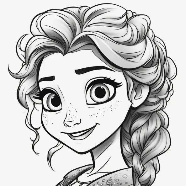 Tranh tô màu công chúa disney một bản vẽ đen trắng của cô gái có mái tóc dài