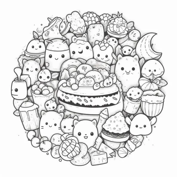Tranh tô màu đồ ăn cute một hình ảnh của bản vẽ bó thức trên đĩa