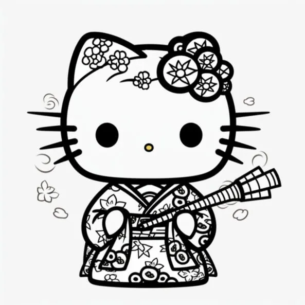 Tranh tô màu hello kitty trang