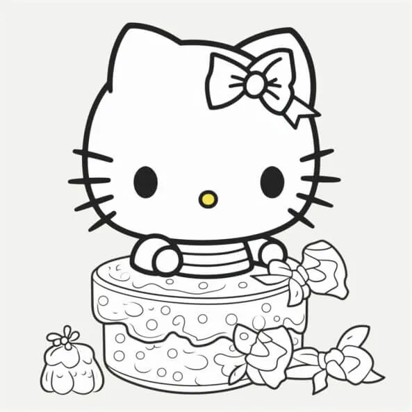 Tranh tô màu hello kitty trang