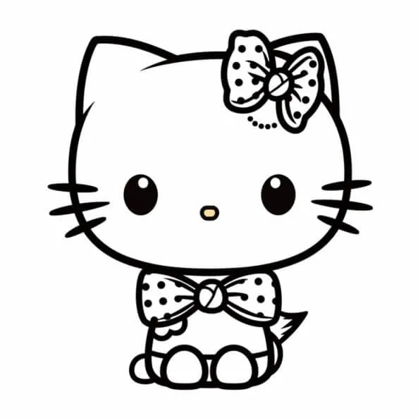 Tranh tô màu hello kitty một bản vẽ đen trắng của chú mèo con với cái nơ
