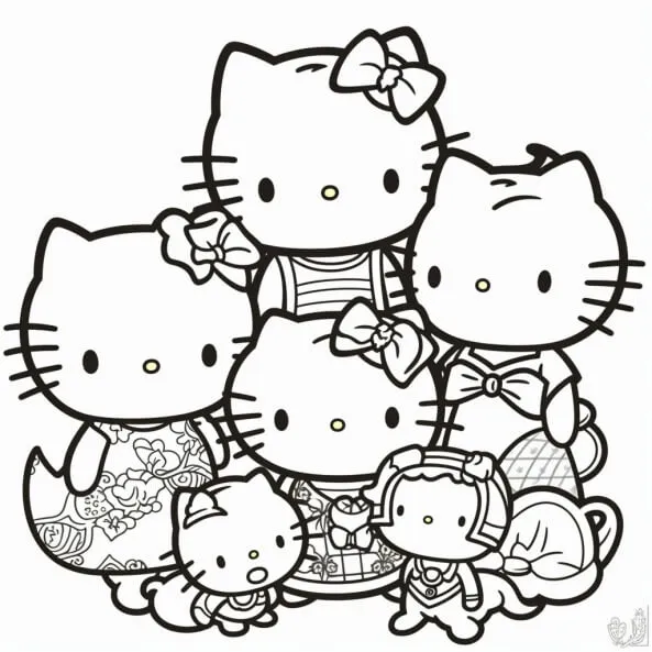 Tranh tô màu hello kitty trang