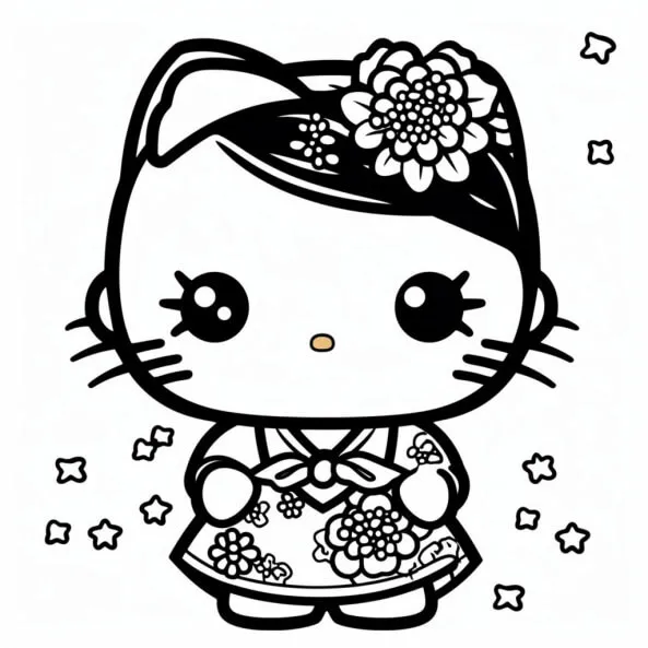 Tranh tô màu hello kitty trang
