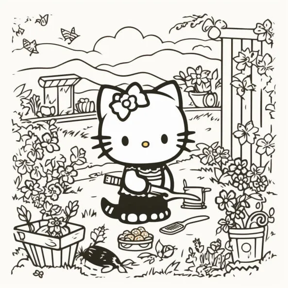Tranh tô màu cho bé hello kitty trang mèo con