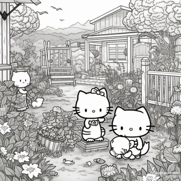 Tranh tô màu hello kitty trang