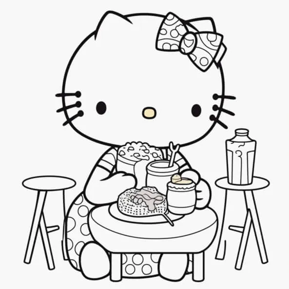 Tranh tô màu mèo hello kitty trang