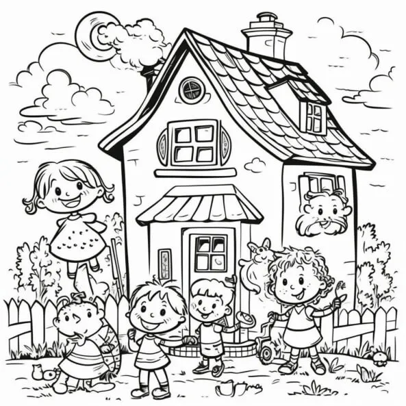 Tranh tô màu ngôi nhà cho bé một bản vẽ đen trắng của trẻ em bên ngoài