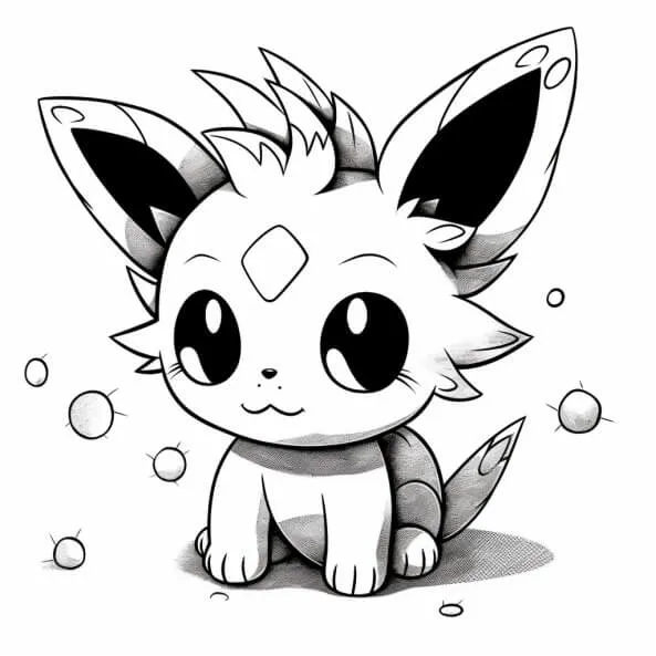 Tranh tô màu pokemon cho bé một bản vẽ đen trắng của con mèo nhỏ dễ thương với đôi mắt to