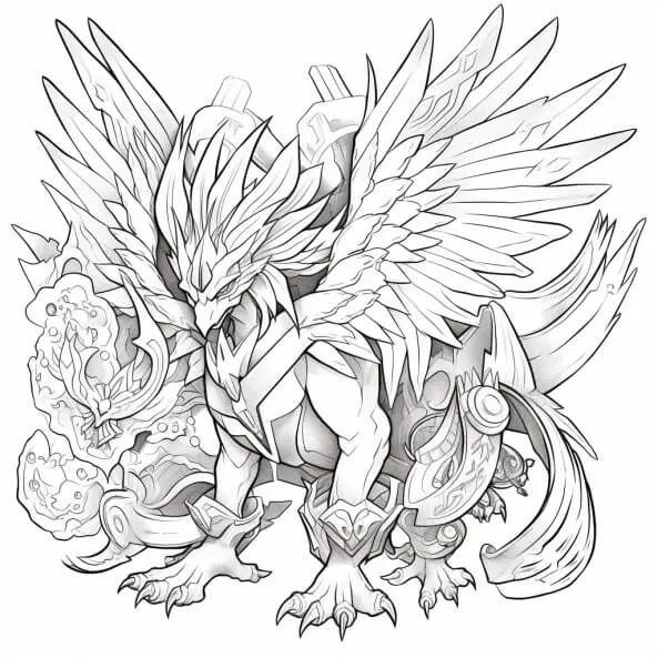 Tranh tô màu pokemon cho bé một bản vẽ đen và trắng của con rồng với đôi cánh