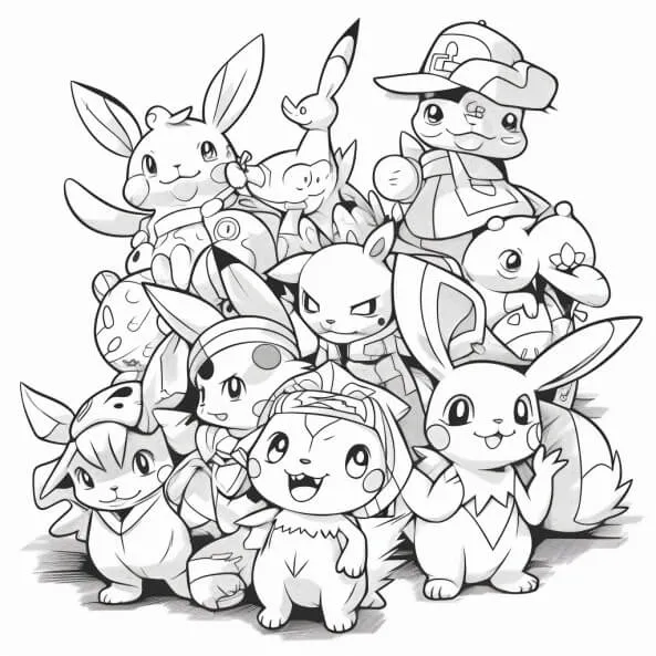 Tranh tô màu pokemon cute một bản vẽ đen trắng của loạt các ký tự