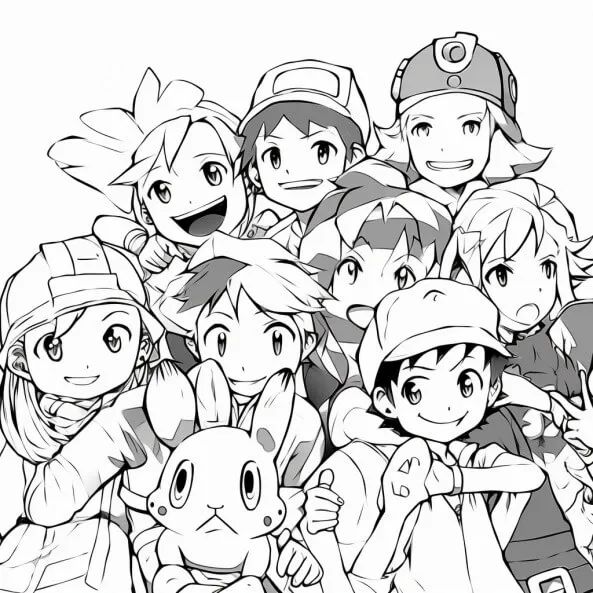 Tranh tô màu pokemon hệ lửa một nhóm các nhân vật được tập hợp lại với nhau để làm ảnh