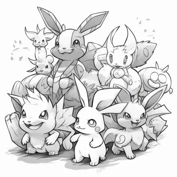 Tranh tô màu pokemon cho bé một bản vẽ đen trắng của nhóm