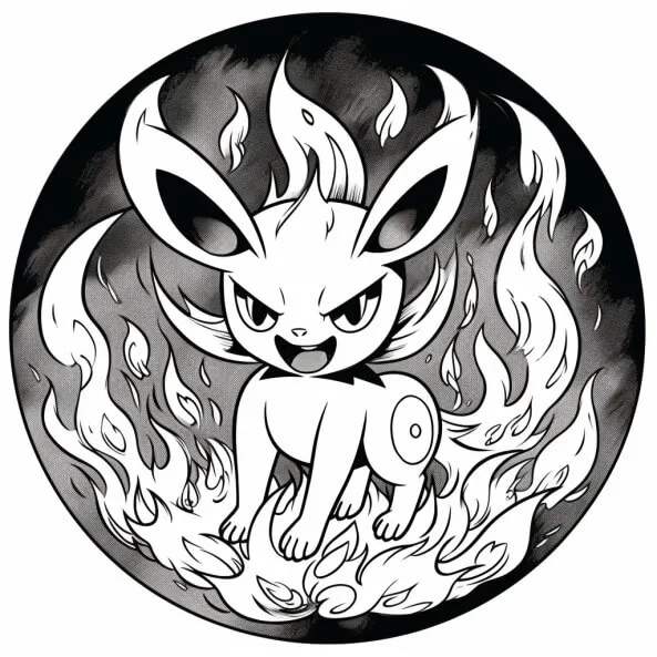 Tranh tô màu pokemon cho bé một bản vẽ đen trắng của nhân vật trong ngọn lửa