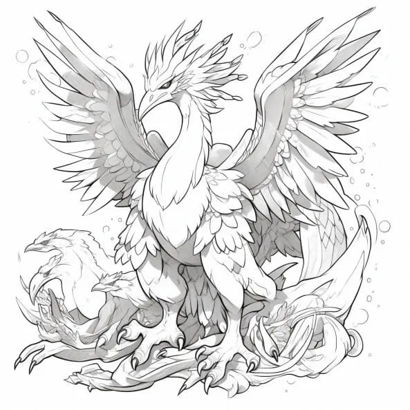 Tranh tô màu pokemon hệ lửa một bản vẽ đen trắng của con chim có cánh