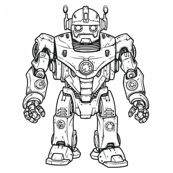 Tô màu siêu nhân cho bé một bản vẽ đen và trắng của robot có mũ bảo hiểm trên