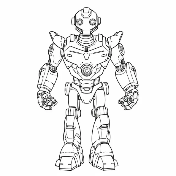 Tranh tô màu siêu nhân cho bé một bản vẽ của robot có mũ bảo hiểm và găng tay