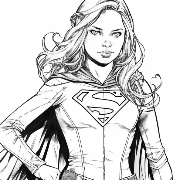 Tranh tô màu siêu nhân cho bé một bản vẽ đen trắng của người phụ nữ trong trang phục superman