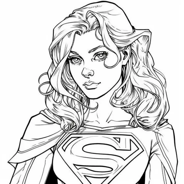 Tranh tô màu siêu nhân gao một bản vẽ đen trắng của người phụ nữ trong trang phục superman
