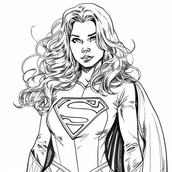 Tranh tô màu siêu nhân cho bé một bản vẽ bút chì của người phụ nữ trong trang phục superman với áo choàng