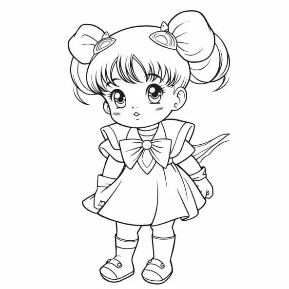 Tranh tô màu thủy thủ mặt trăng chibi một bản vẽ của cô gái mặc váy