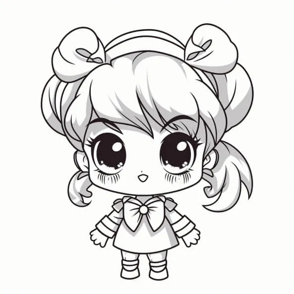 Tranh tô màu thủy thủ mặt trăng chibi một bản vẽ của cô bé dễ thương với cái nơ trên đầu