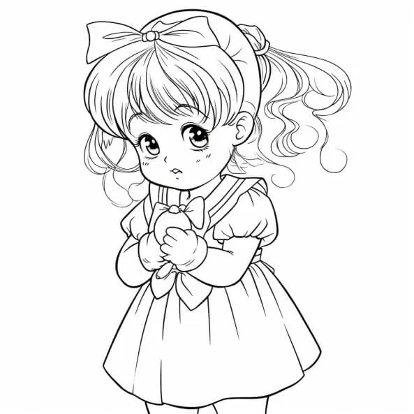 Tranh tô màu thủy thủ mặt trăng chibi một bản vẽ của cô gái mặc váy cầm gấu bông