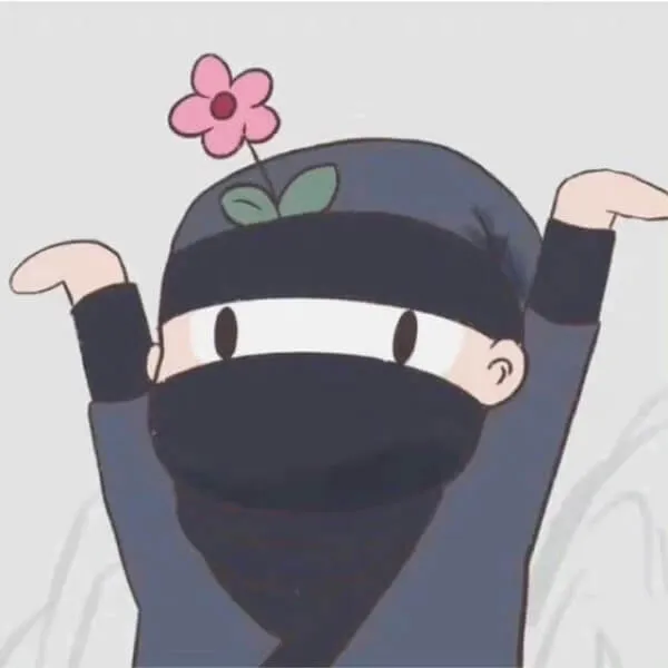 Có một hình ảnh hoạt của ninja với bông hoa trên đầu