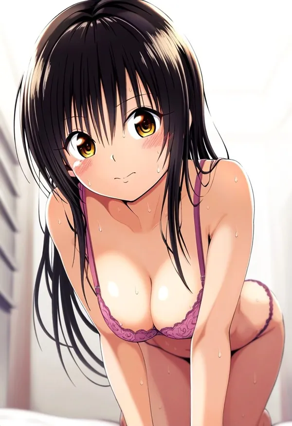 Ảnh yui kotegawa chibi có một người phụ nữ mặc áo dài màu tím đang ngồi trên giường