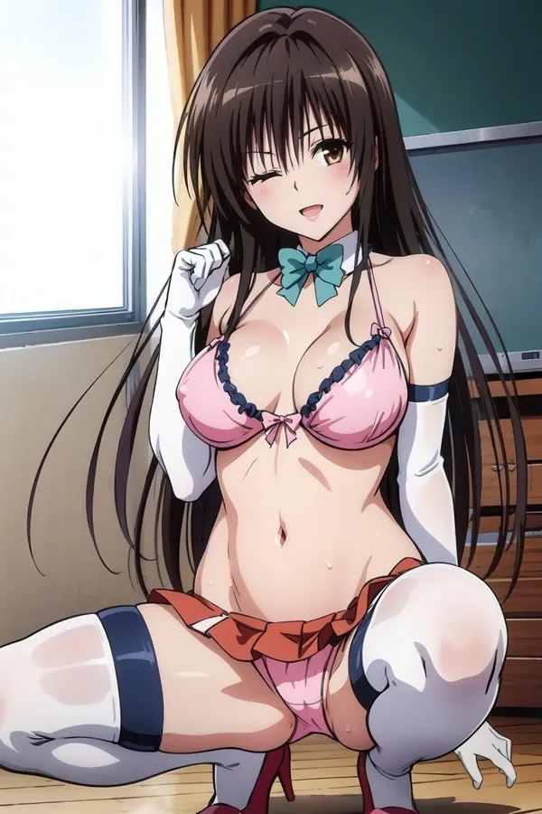 Yui kotegawa sexy cô gái manga trong đồ lót ngồi trên sàn nhà với đôi chân của mình