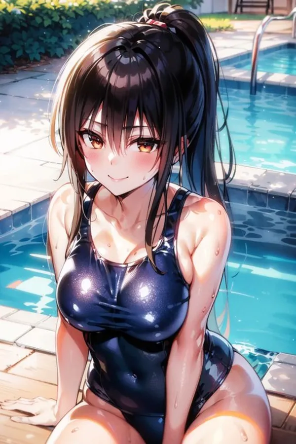 Yui kotegawa sexy có một người phụ nữ trong bộ đồ ẩm ướt ngồi cạnh hồ bơi