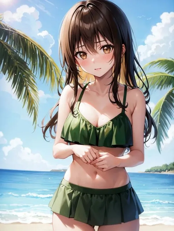 Yui kotegawa sexy một người phụ nữ mặc bikini màu xanh lá cây đang đứng trên bãi biển